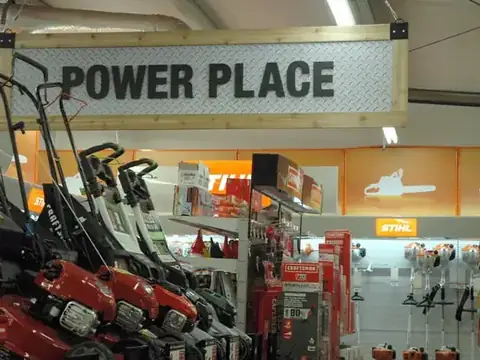 Lawn mowers in the Power Place department at the New Albany store